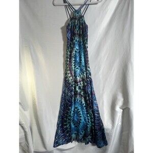 KAS New York Woman's Dress XS Silk Blue Sheer Halter Long Maxi Boho Indie